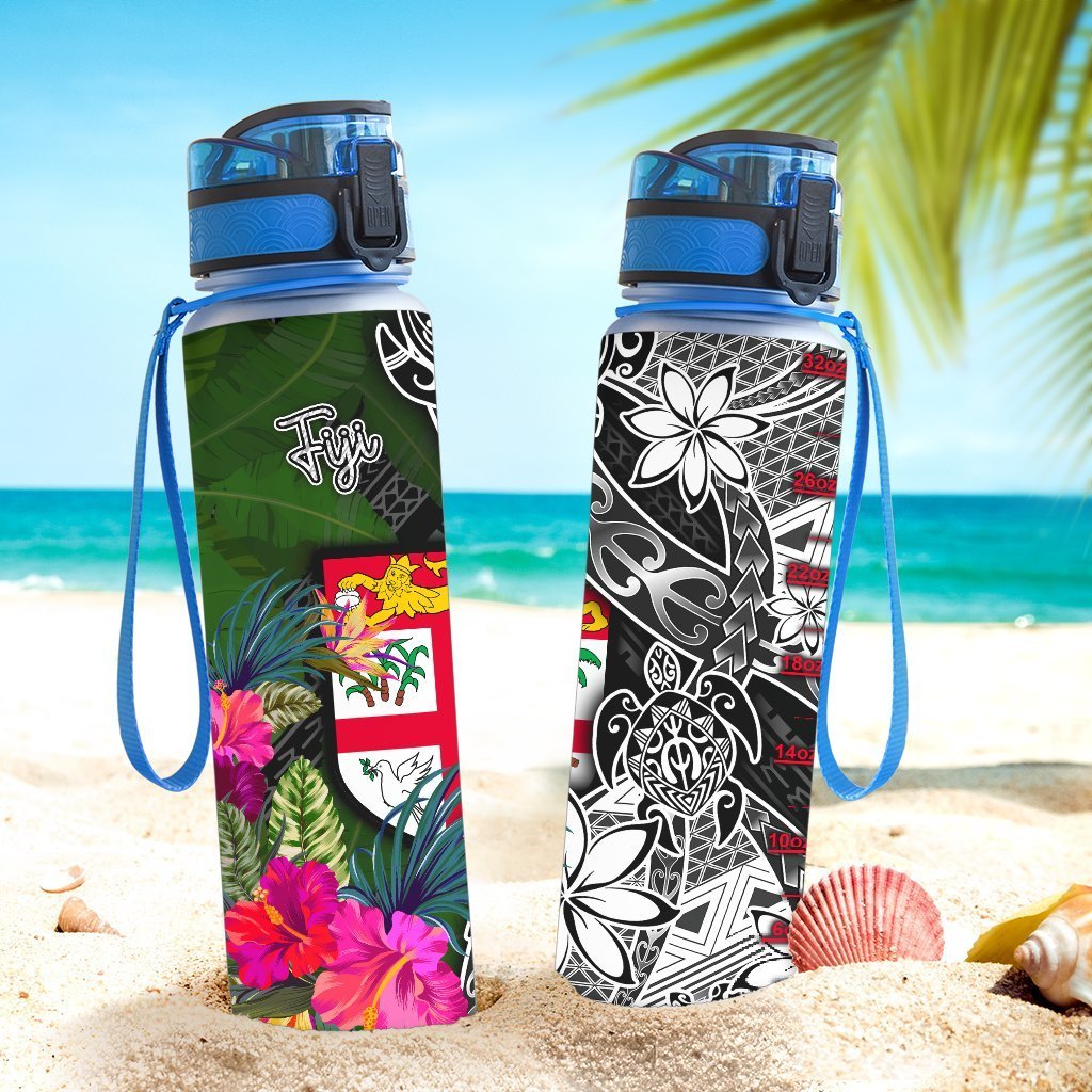 Fiji Hydro Tracking Bottle - Turtle Plumeria Banana Leaf - Polynesian Pride