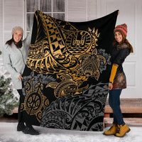 Tahiti Polynesian Premium Blanket - Gold Turtle Hibiscus Flowing - Polynesian Pride