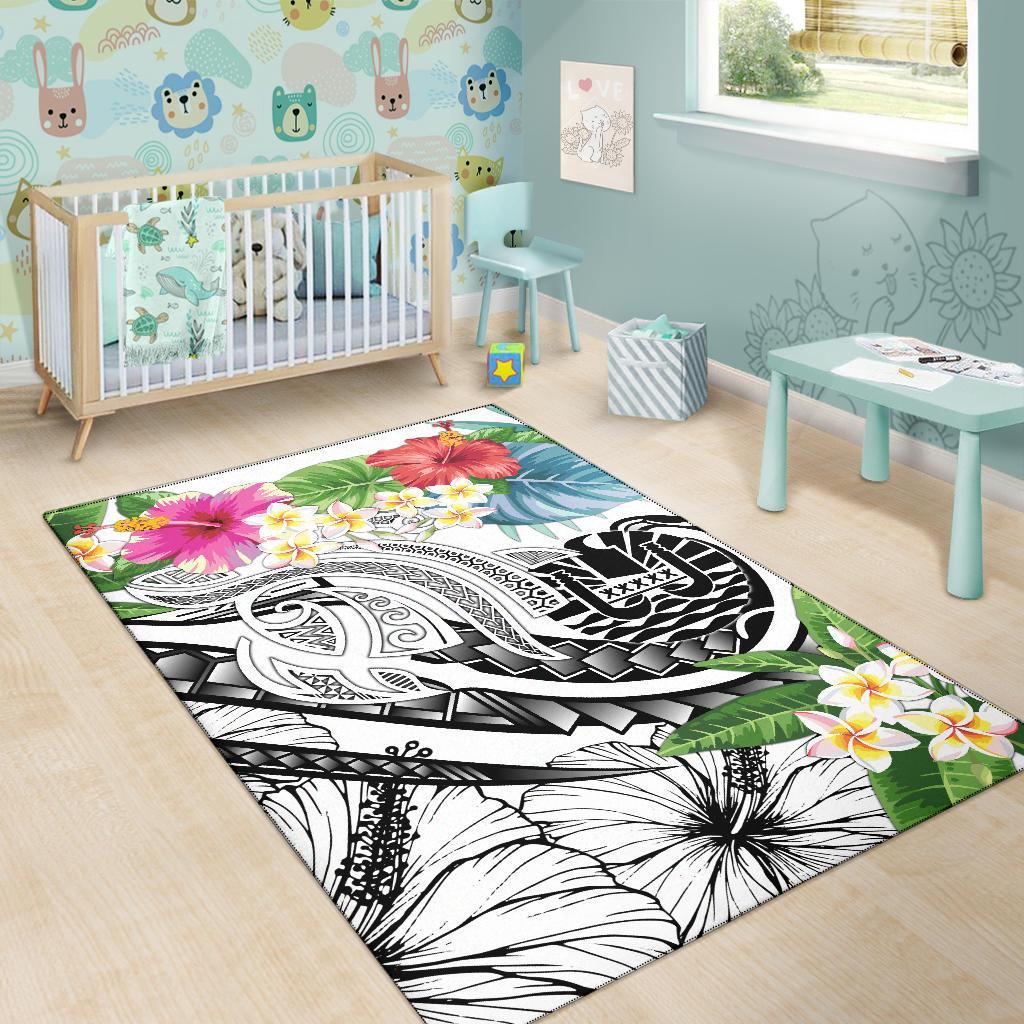 Tahiti Polynesian Area Rug - Summer Plumeria (White) - Polynesian Pride