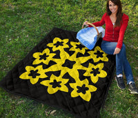 Hawaiian Premium Quilt Royal Pattern - Black And Yellow - A1 Style - Polynesian Pride