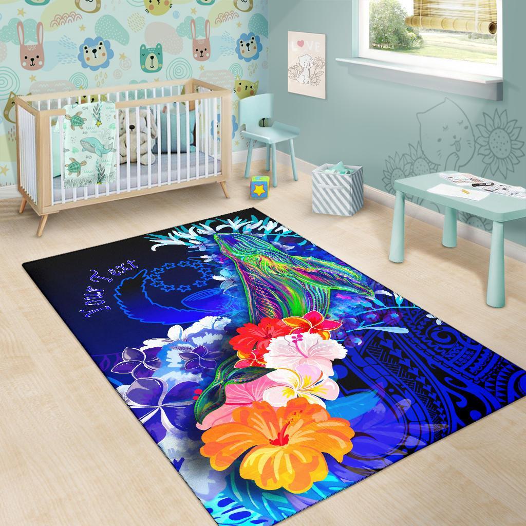 Pohnpei Custom Personalised Area Rug - Humpback Whale with Tropical Flowers (Blue) - Polynesian Pride