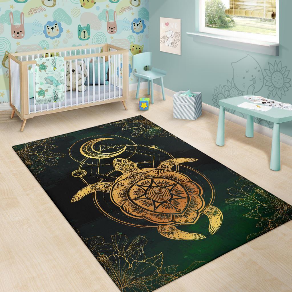 Turtle Hibiscus Golden Galaxy Area Rug AH - Polynesian Pride