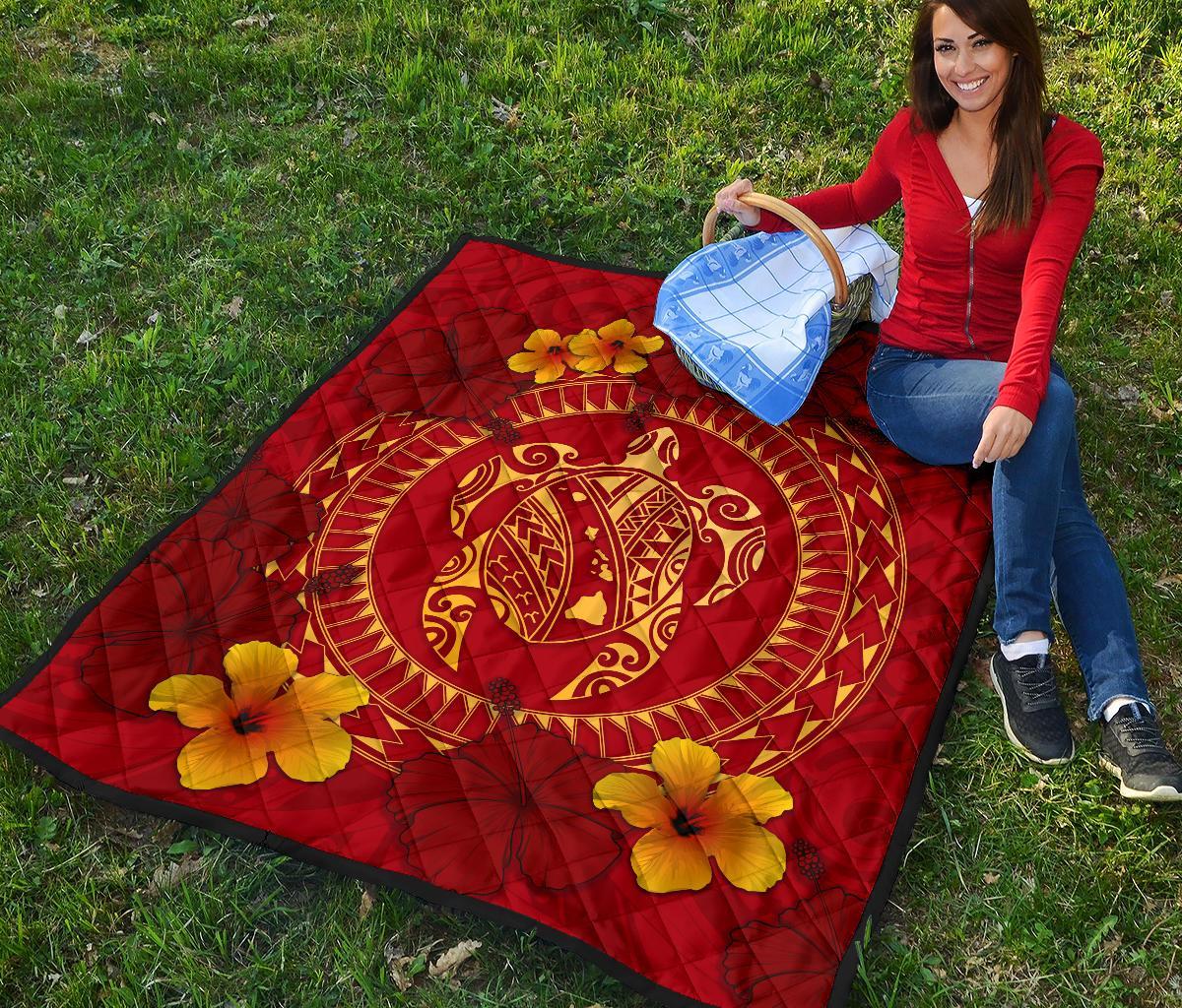 Hawaii Turtle Polynesian Premium Quilt - Oil Style - Polynesian Pride