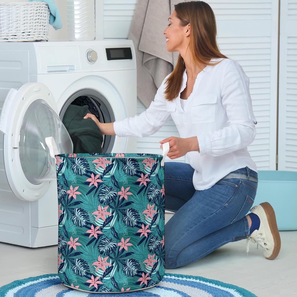 Hawaii Tropical Monstera Leaf Blue Hawaii Laundry Basket AH - Polynesian Pride