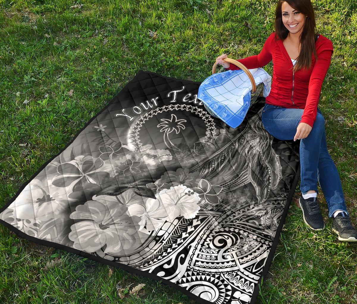 Custom Personalised Chuuk Premium Quilt - Humpback Whale with Tropical Flowers (Blue) - Polynesian Pride