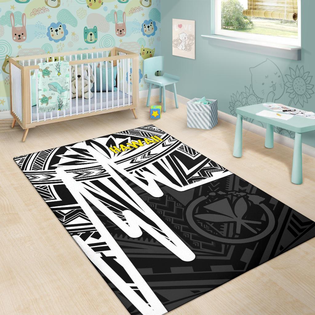 Hawaii Area Rug - Kanaka Maoli With Polynesian Pattern In Heartbeat Style (Black,White) - Polynesian Pride