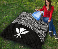 Hawaii Polynesian Premium Quilt - White Kanaka Maoli Curve Version - Polynesian Pride