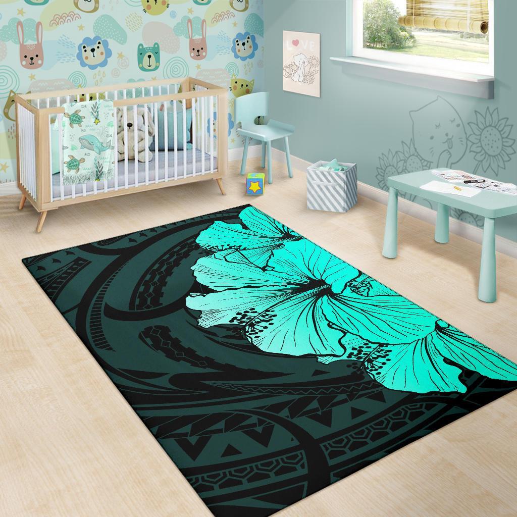 Royal Hibiscus Polynesian Tribal Area Rug Turquoise AH - Polynesian Pride