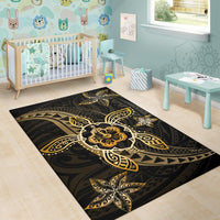 Kanaka Map Hibiscus Plumeria Turtle Art Polynesian Area Rug Gold AH - Polynesian Pride