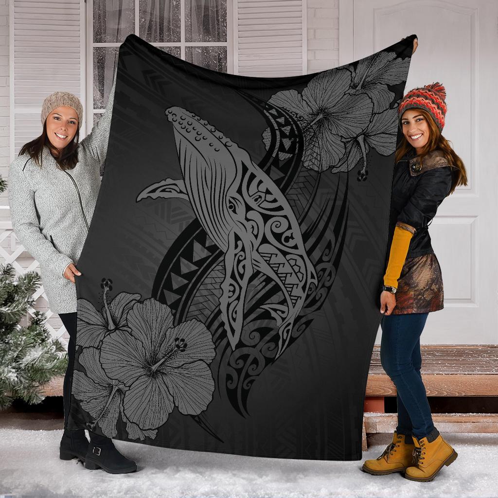 Hawaii Whale Swim Poly Gray Premium Blanket - Polynesian Pride