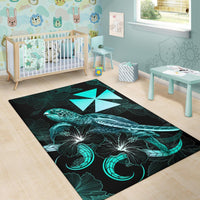 Wallis and Futuna Polynesian Area Rugs - Turtle With Blooming Hibiscus Turquoise - Polynesian Pride