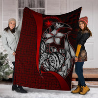 Chuuk Micronesia Premium Blanket Red - Turtle With Hook - Polynesian Pride