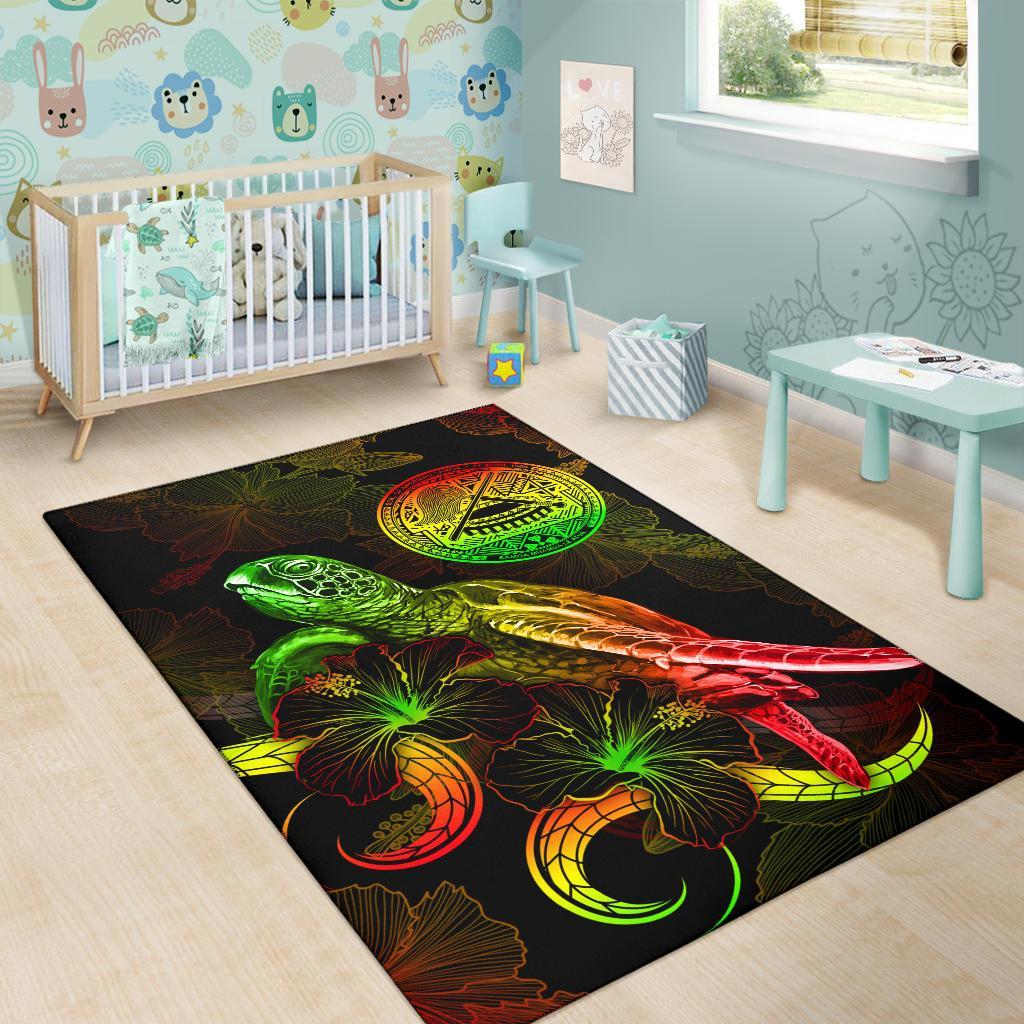 American Samoa Polynesian Area Rugs - Turtle With Blooming Hibiscus Reggae - Polynesian Pride