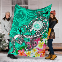 Hawaii Polynesian Premium Blanket - Hawaii Seal With Turtle Plumeria (Turquoise) - Polynesian Pride