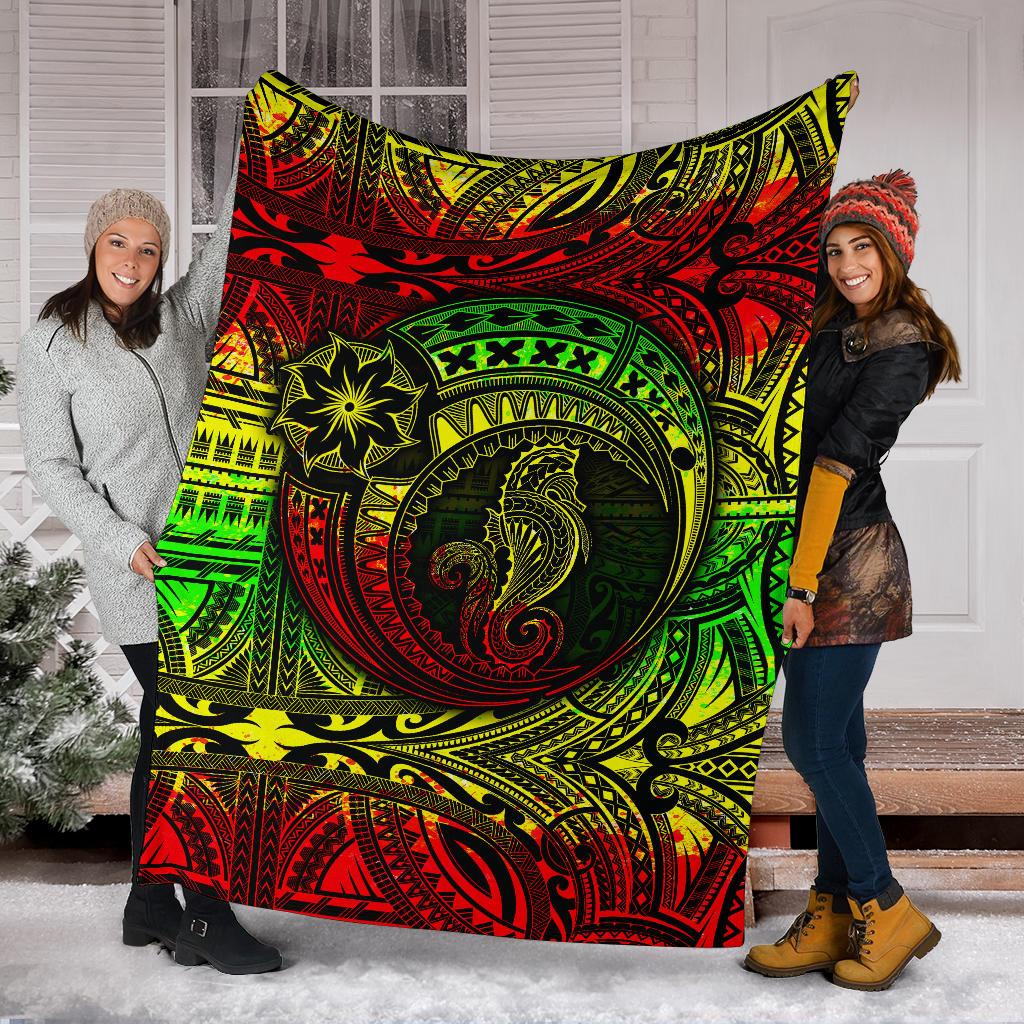 Seahorse Polynesian Premium Blanket - Polynesian Tattoo Reggae - Polynesian Pride