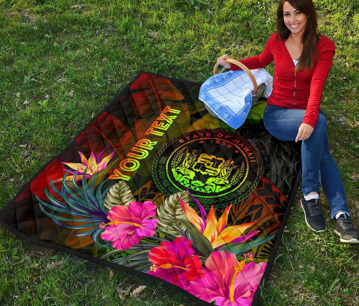 Polynesian Hawaii Polynesian Personalised Premium Quilt - Hibiscus and Banana Leaves - Polynesian Pride