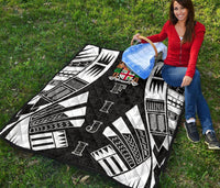 Fiji Premium Quilt - Fiji Coat Of Arms Polynesian White Tattoo (Black) - Polynesian Pride