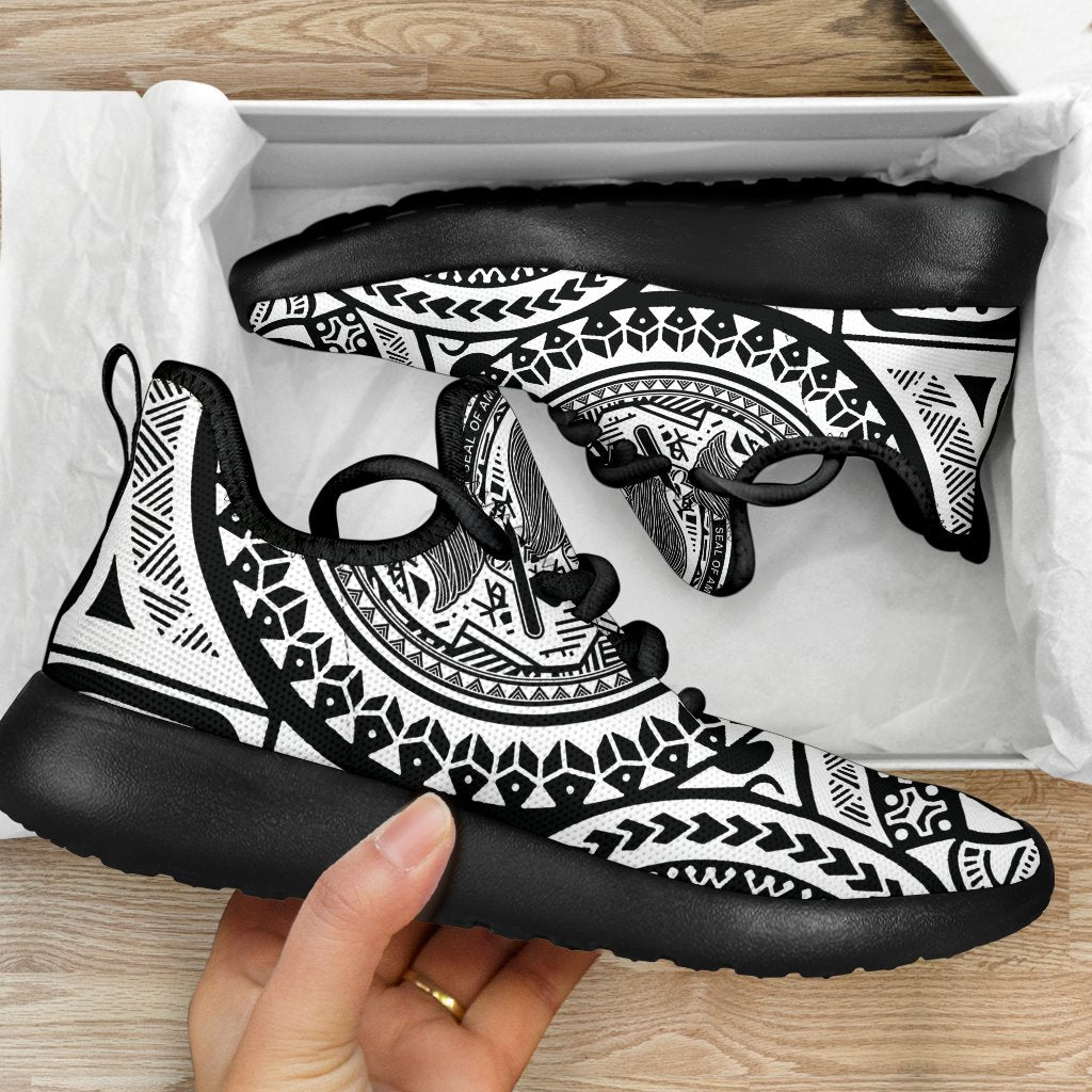 American Samoa Polynesian Tattoo Mesh Knit Sneakers White - Polynesian Pride