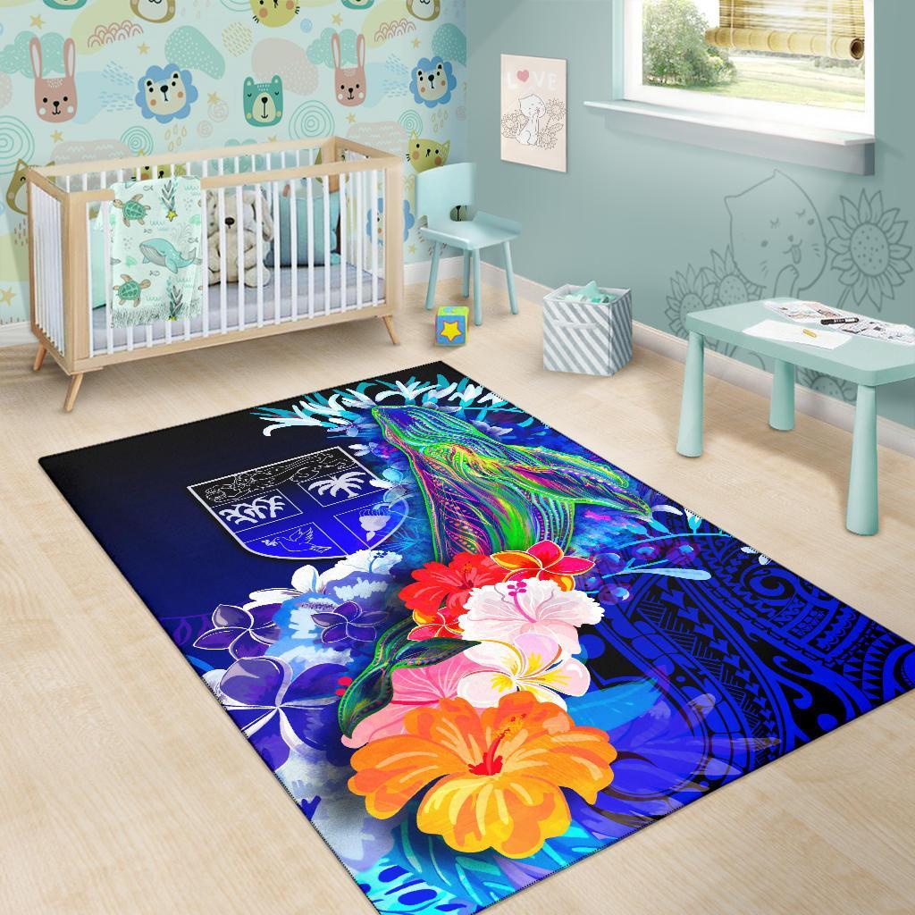 Fiji Area Rug - Humpback Whale with Tropical Flowers (Blue) - Polynesian Pride