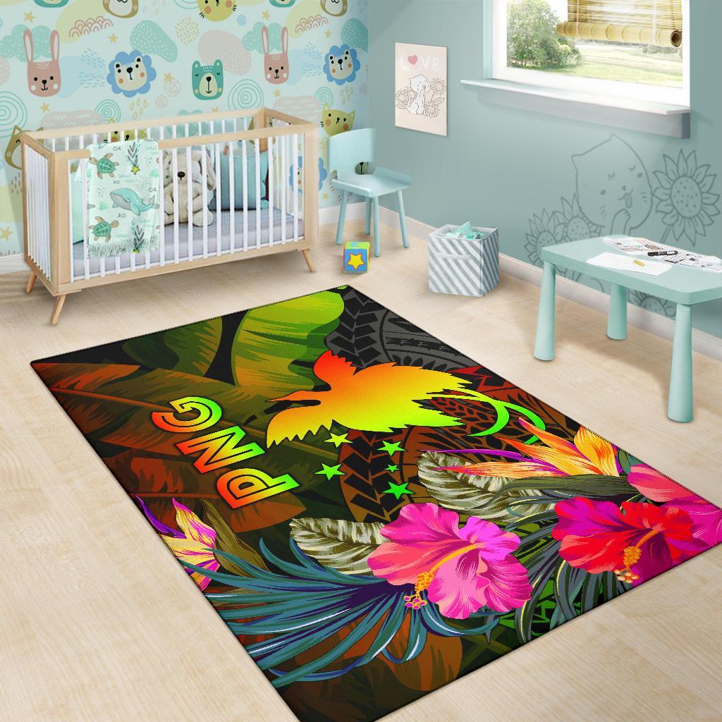 Papua New Guinea Polynesian Area Rug - Hibiscus and Banana Leaves - Polynesian Pride