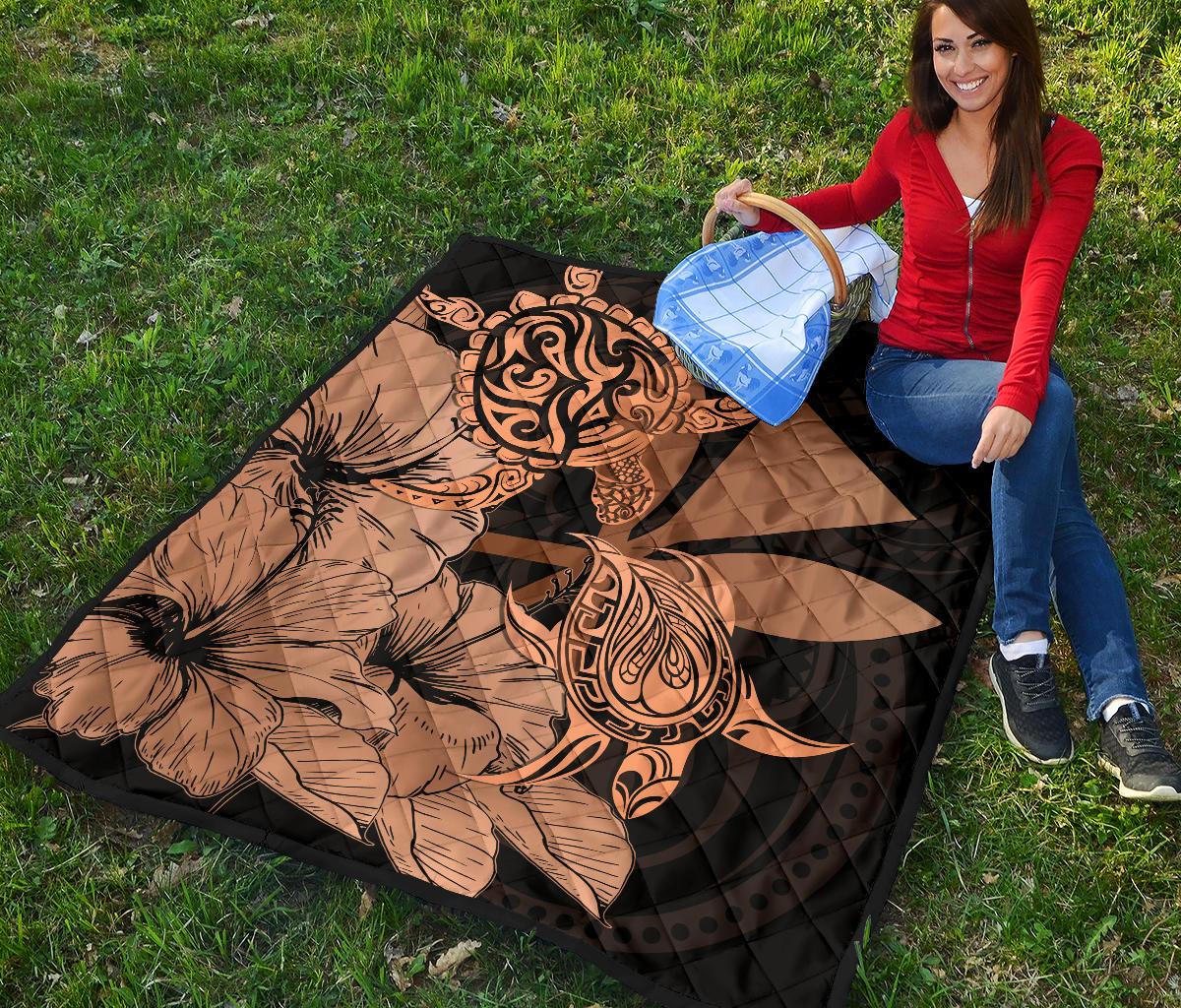Hawaii Turtle Premium Quilt Polynesian Hibiscus Art Ver 2.0 Orange AH - Polynesian Pride