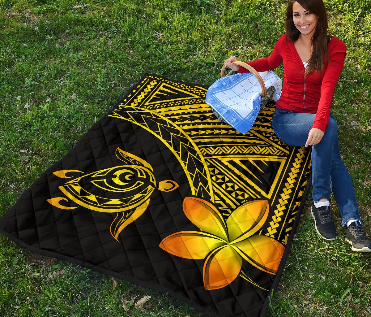 Hawaii Quilt - Hawaii Turtle Plumeria Quilt Yellow - Polynesian Pride