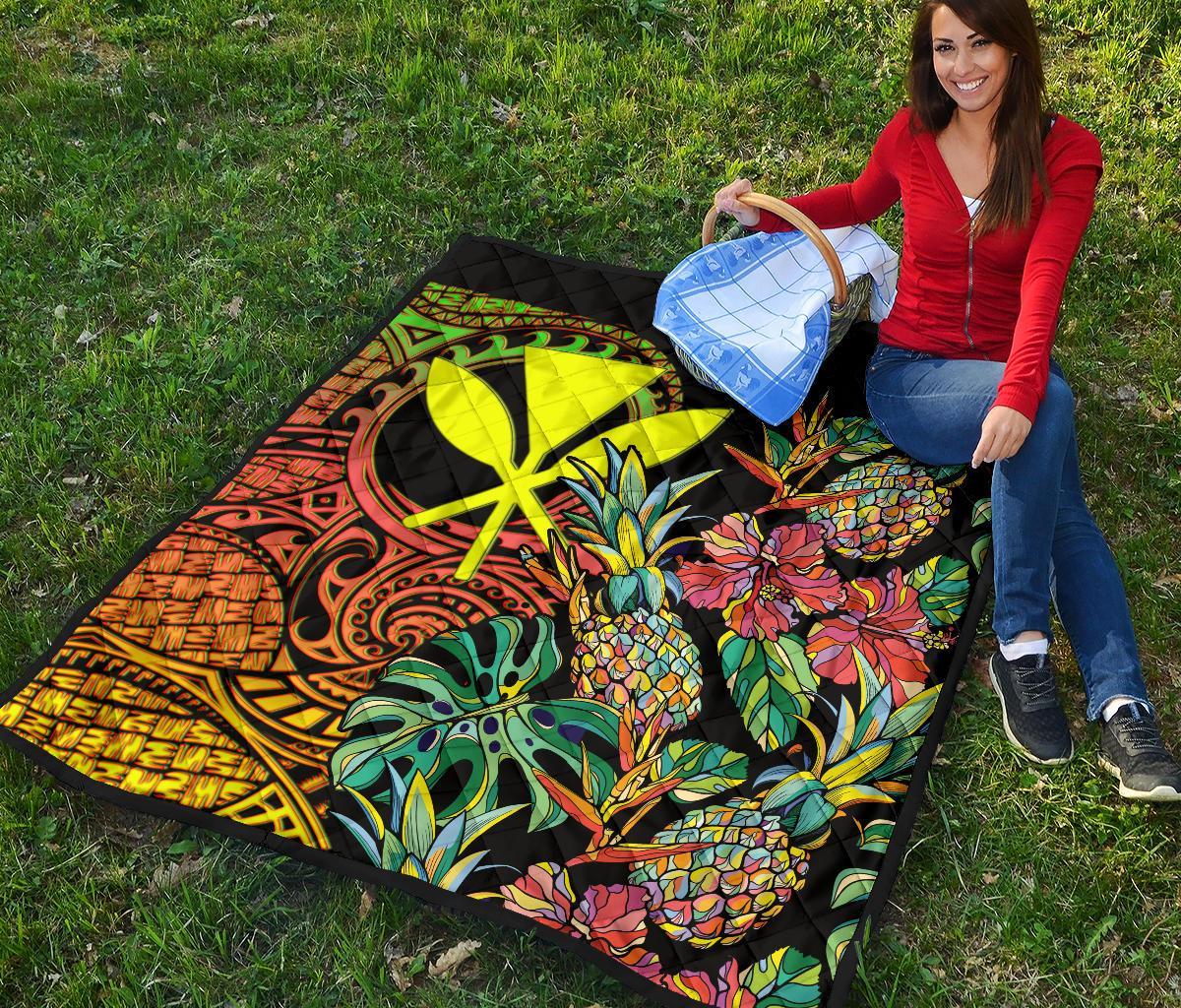 Polynesian Hawaii Premium Quilt - Pineapple Hibiscus - Polynesian Pride