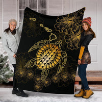 Hawaiian Turtle Hibiscus Premium Blanket - Flora Style - Polynesian Pride