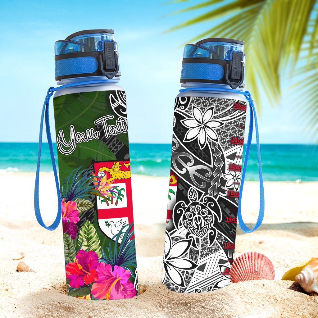 Fiji Custom Personalised Hydro Tracking Bottle - Turtle Plumeria Banana Leaf - Polynesian Pride
