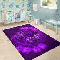 Hawaii Yin Yang Turtle Shark Hibiscus Plumeria Rug - Purple - Polynesian Pride