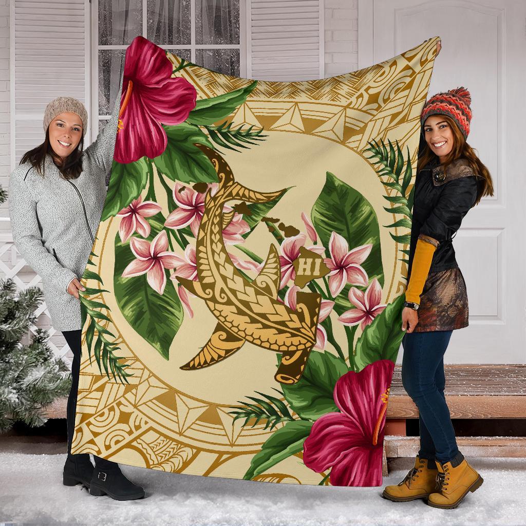 Hawaii Premium Blanket - Hammerhead Shark Premium Blanket Strong Pattern Hibiscus Plumeria AH - Polynesian Pride