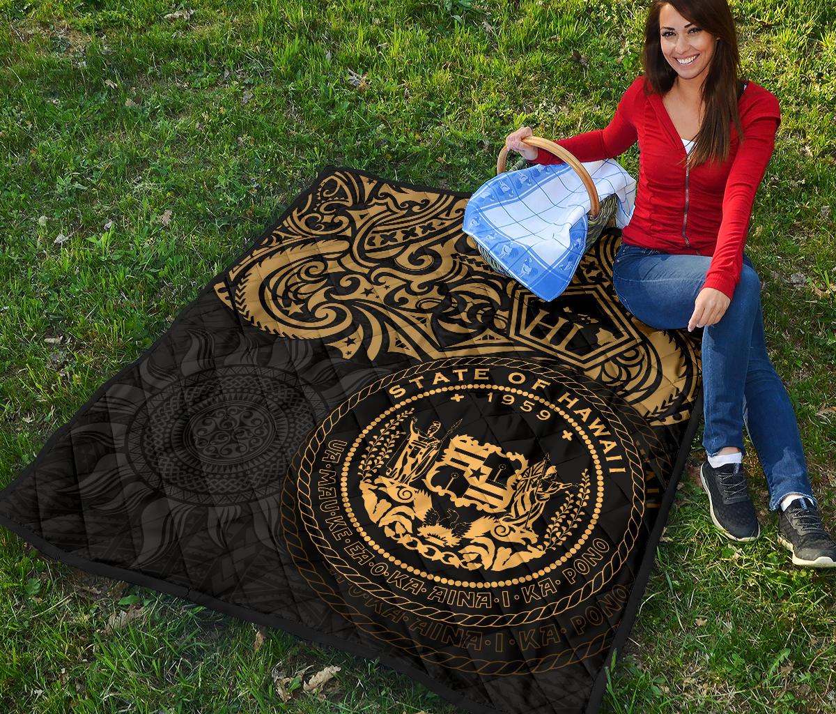 Hawaii Premium Quilt - Hawaii Seal Pride Style (Gold) - Polynesian Pride