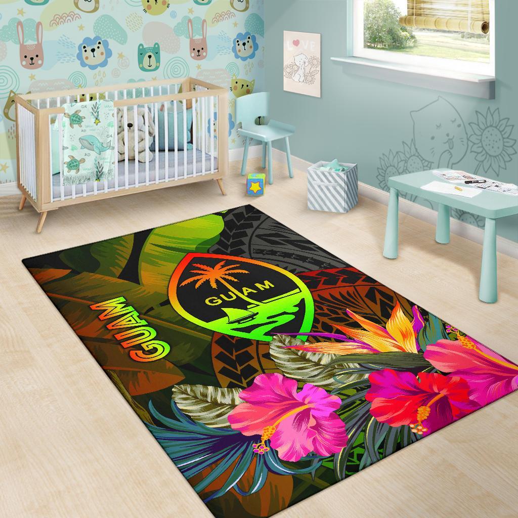 Guam Polynesian Area Rug - Hibiscus and Banana Leaves - Polynesian Pride