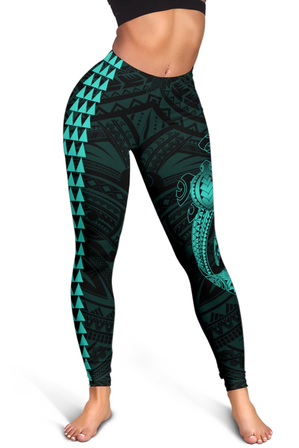 Hawaii Turtle Shark Polynesian Leggings - Turquoise - Polynesian Pride