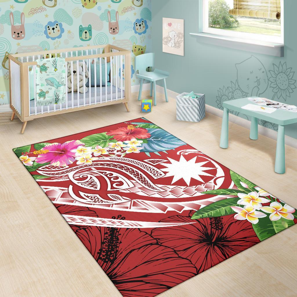 Nauru Polynesian Area Rug - Summer Plumeria (Red) - Polynesian Pride