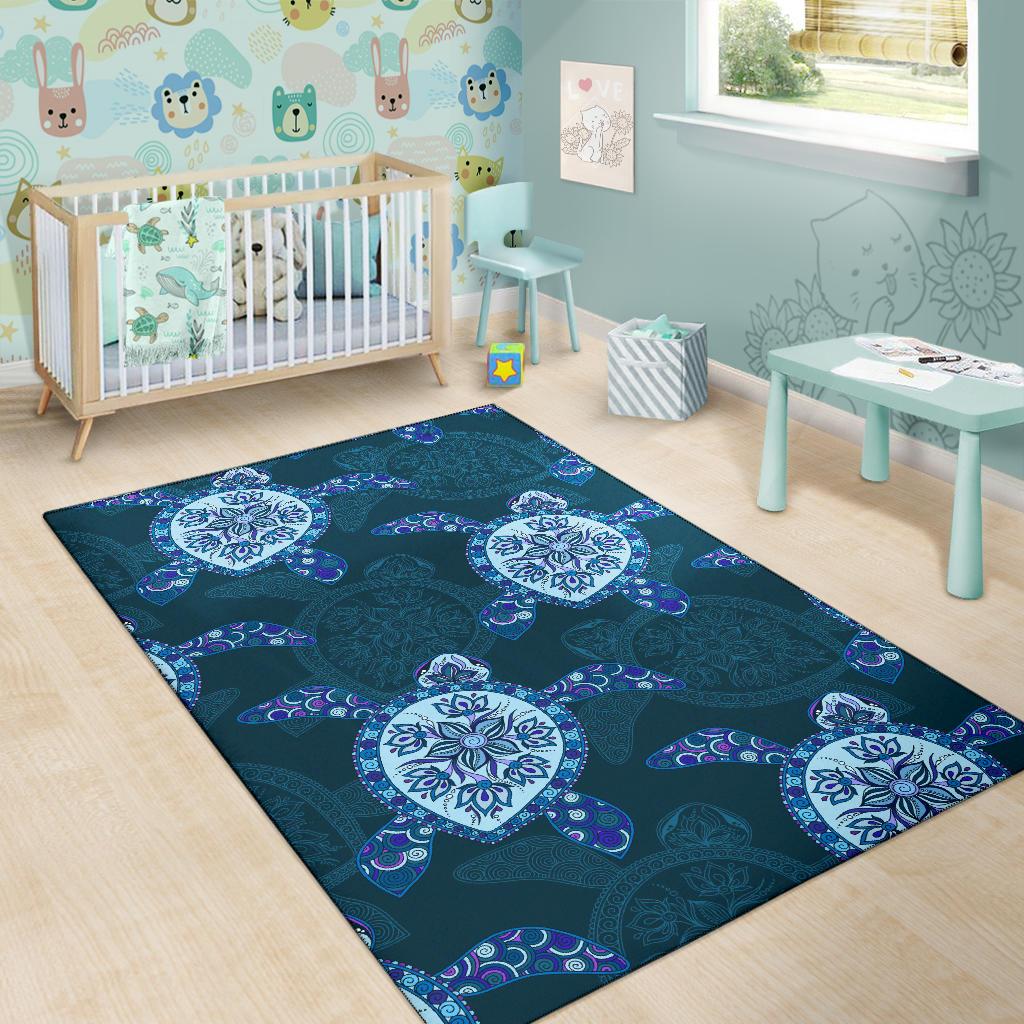 Blue Turtle Plumeria Area Rug - Polynesian Pride
