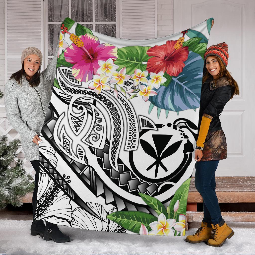 Polynesian Hawaii Kanaka Maoli Premium Blanket - Summer Plumeria (White) - Polynesian Pride