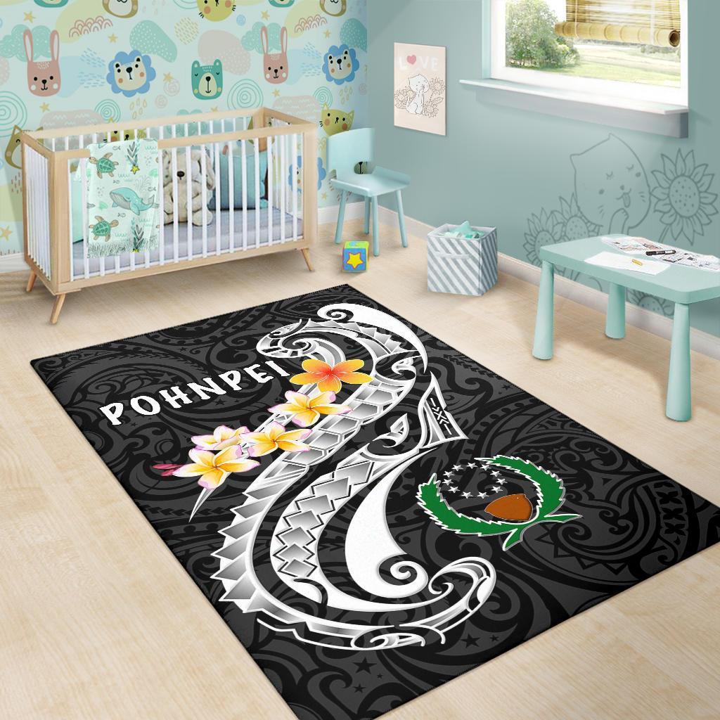 Pohnpei Area Rug - Pohnpei Seal Polynesian Patterns Plumeria (Black) - Polynesian Pride
