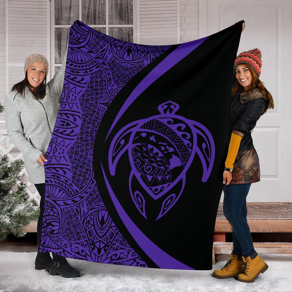 Hawaii Turtle Map Polynesian Premium Blanket - Purple - Circle Style - Polynesian Pride