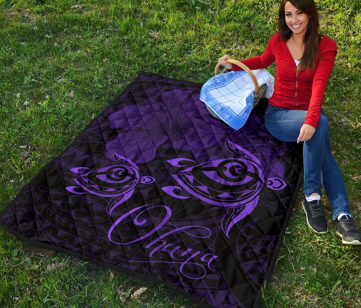 Hawaii Turtle Ohana Hibiscus Poly Premium Quilt Purple - Polynesian Pride