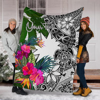 Nauru Custom Personalised Premium Blanket White - Turtle Plumeria Banana Leaf White - Polynesian Pride