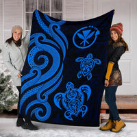 Polynesian Hawaii Premium Blanket - Blue Kanaka Maoli Tentacle Turtle - Polynesian Pride