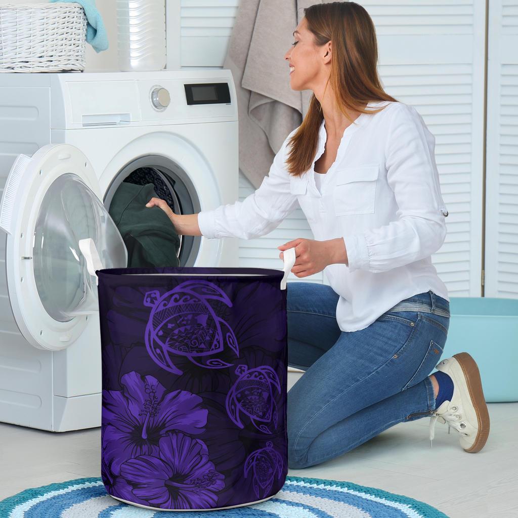 Hibiscus Turtles Hawaii Laundry Basket Purple AH - Polynesian Pride