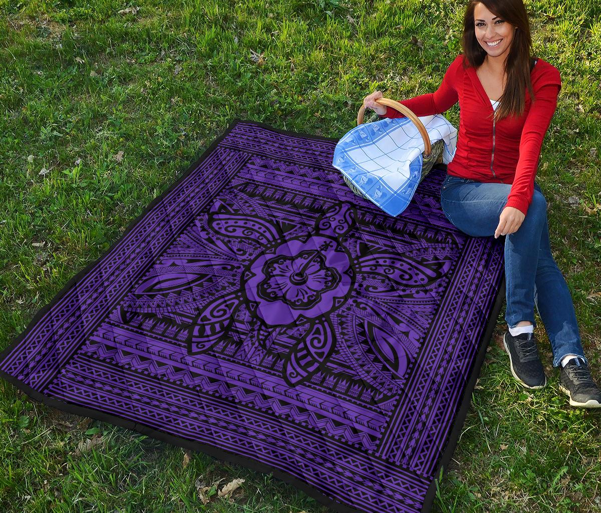 Hawaii Polyensian Turtle Premium Quilt Purple - Polynesian Pride