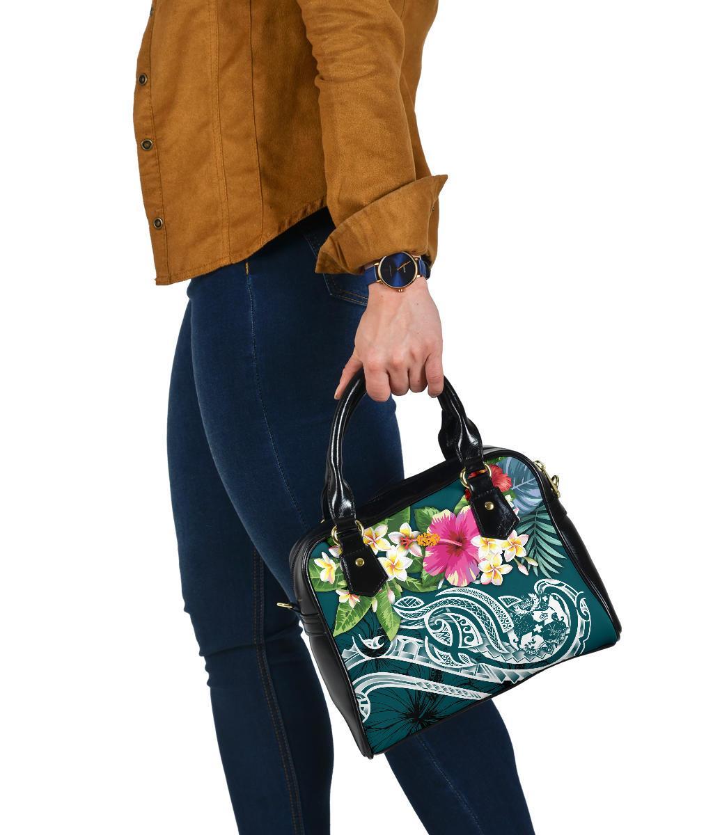 Tonga Polynesian Shoulder Handbag - Summer Plumeria (Turquoise) - Polynesian Pride