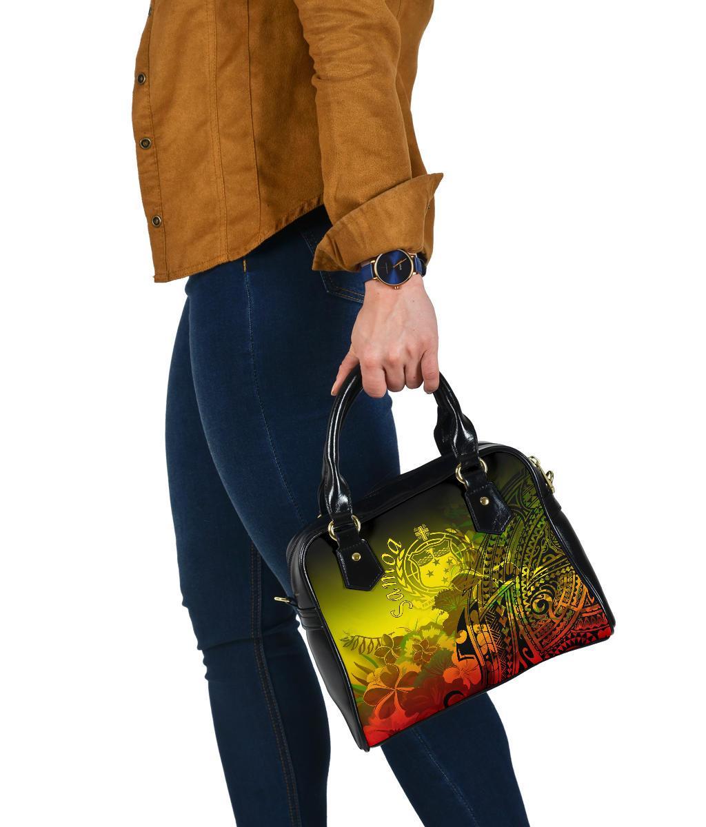 Samoa Shoulder Handbag - Humpback Whale with Tropical Flowers (Yellow) - Polynesian Pride