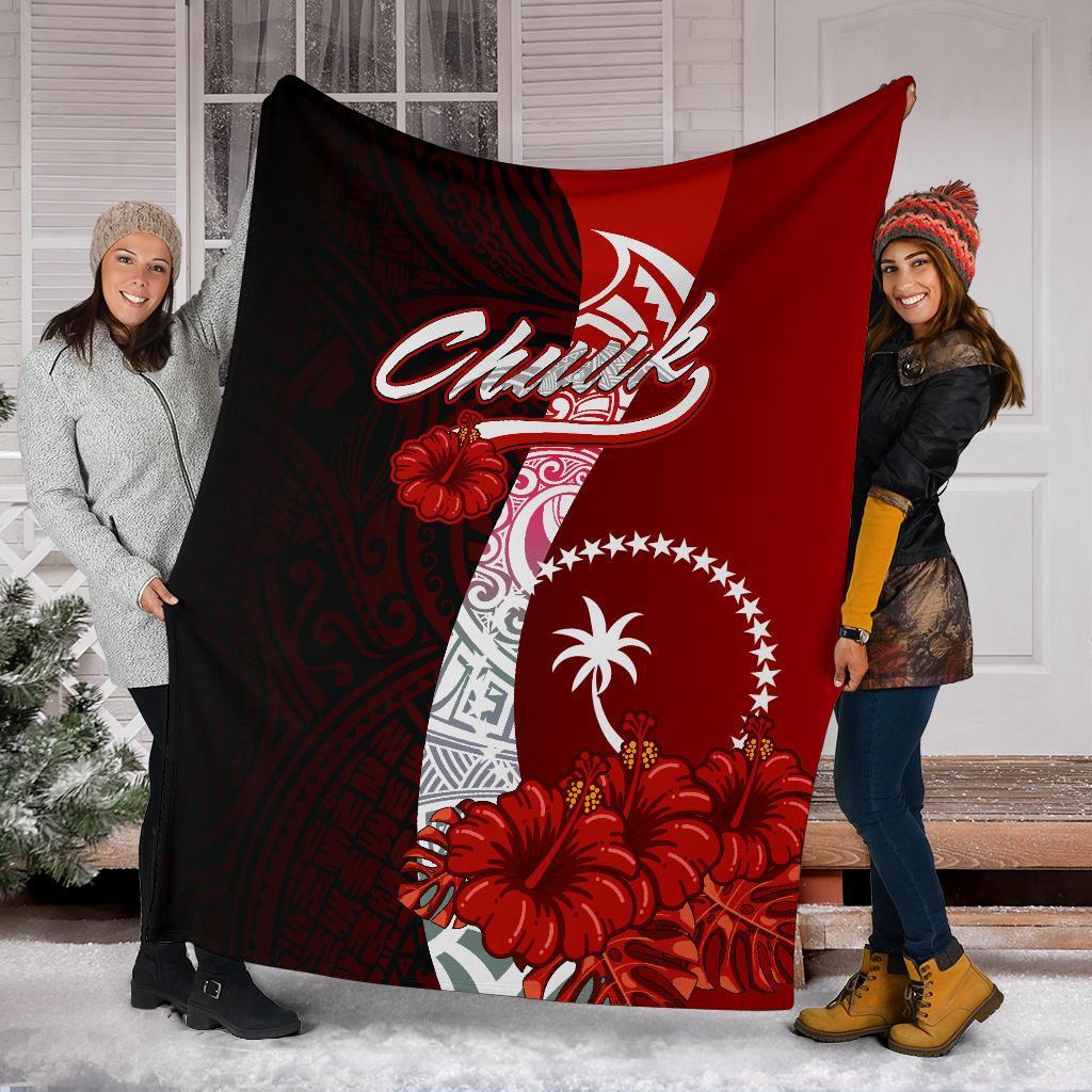 Chuuk Micronesia Premium Blanket - Coat Of Arm With Hibiscus - Polynesian Pride