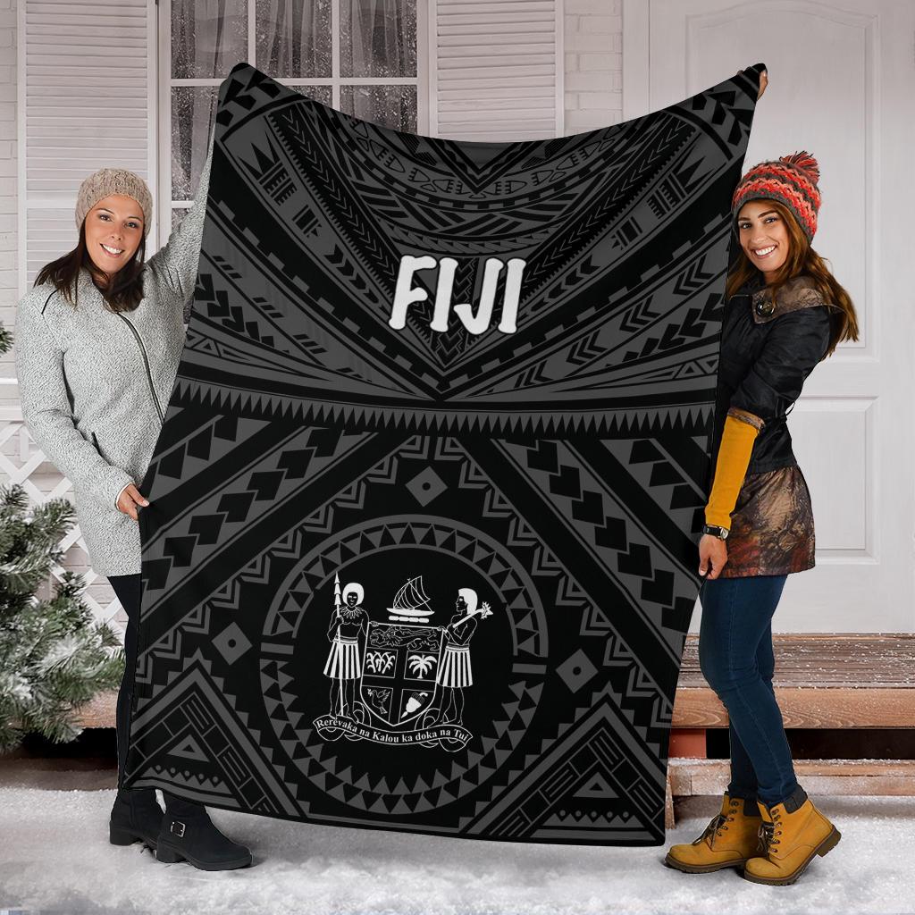 Fiji Premium Blanket - Fiji Seal With Polynesian Tattoo Style (Black) - Polynesian Pride