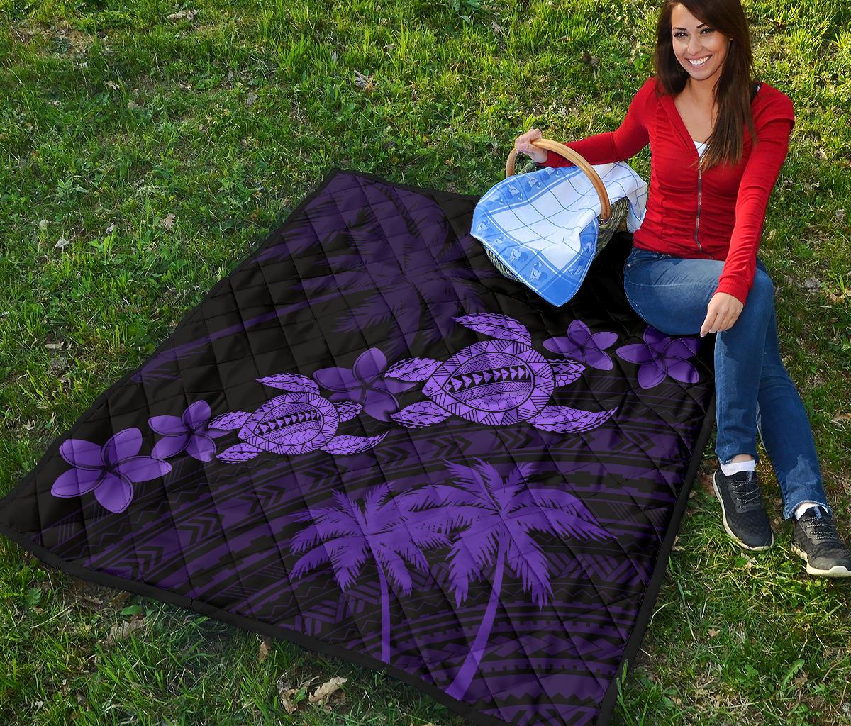 Hawaii Turtle Plumeria Coconut Tree Polynesian Premium Quilt - Purple - Polynesian Pride