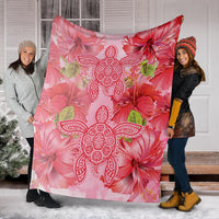 Hawaii Turtle Hibiscus Premium Blanket - Pink Style - Polynesian Pride